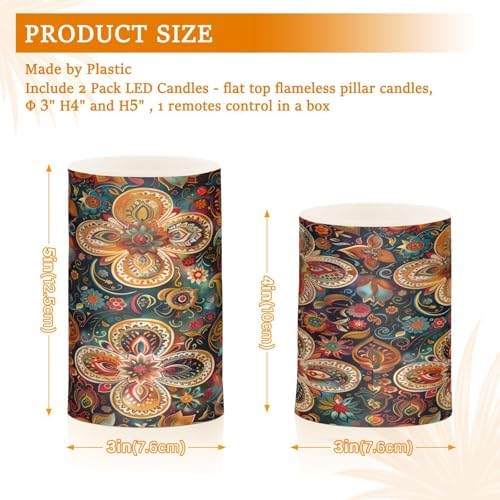 Vintage Bohemian Flowers Paisley Flameless Flickering Candles with Timer Waterproof Electronic Lights Battery Operated Led for Party (prop2) 2-Piecing Set - Image 3