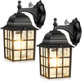 Brightever 2-Pack Dusk to Dawn Outdoor Wall Lantern, Exterior Light Fixtures with Photocell Sensor, Black Wall Light Waterproof, Waterfall Glass Outside Wall Sconce for Porch House Garage by Brightever