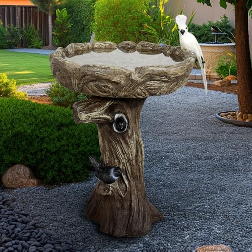 23" H Concrete Birdbath for Outdoor Garden with a Fake Bird Decor - Freestanding Trunk Like Bird Bath for Outside Garden Patio or Yard Decor - Image 3