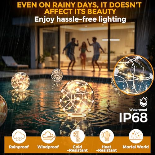 Solar Floating Pool Lights 2 Pack, 14 Inch Inflatable Glow Balls with 3000K Warm White LED, IP68 Waterproof Solar Powered Floating Lights for Pool, Garden, Patio, Christmas Outdoor Decorations - Image 3