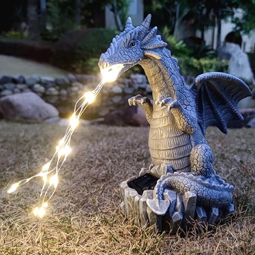 Solar Dragon Garden Statues Outdoor Lights Watering Decor, Resin Dragon Figurine with 30 LED String Lights Lawn Patio Balcony Art Decoration,Housewarming, Birthday,Mothers Day Mom Gifts by Unknown