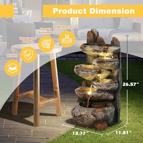MAGIC UNION 6-Tier Cascading Rock Water Fountain, Natural Stone Look，27" H - Image 3