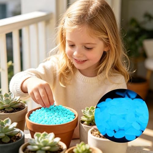 Colorful Glow in The Dark Garden Rocks,Outdoor Luminous Stones for Glow in the Dark Walkways, Artificial Landscape Rocks Night Guide Luminous Pebbles for Garden Lawn Path Yard Decor (600, Blue) - Image 2
