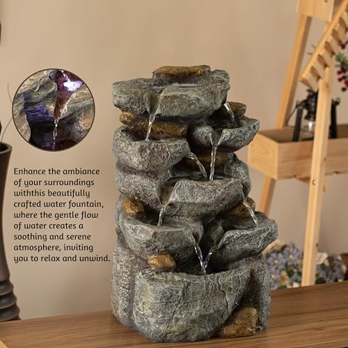 Cascading Electric Powered 8-Tier Rock Water Fountain with LED Lights 18.25" for Indoor and Outdoor Use - Image 5