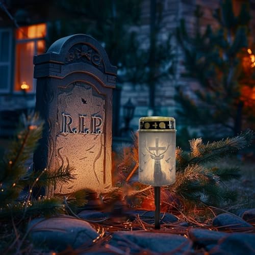 Poceacles 2 Pack Cross Solar Lights Outdoor for Cemetery Grave Solar Lights Outdoor Waterproof Decorative Flameless Candle for Cemetery Garden Backyard Outdoor Decor, Deer Cross Dove of Peace - Image 2