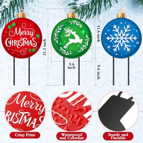 Drydiet 3 Pack Metal Christmas Yard Signs Decor Xmas Yard Stakes Outdoor with Stakes for Holiday Outdoor Garden Lawn Pathway Decoration(Christmas Balls) - Image 2