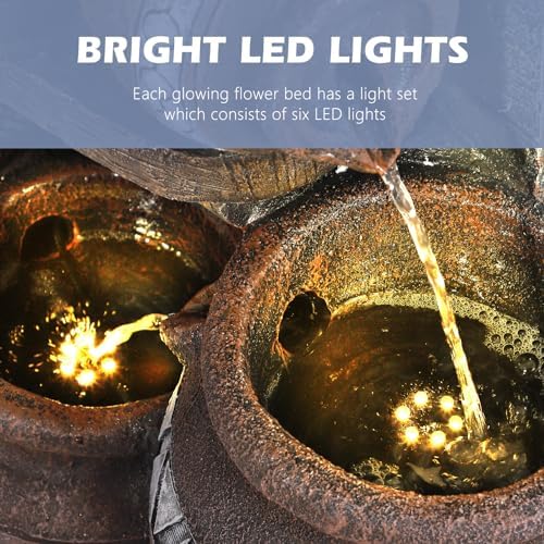 Grepatio 6 Tier Garden Water Fountain, Outdoor Waterfalls with LED Lights, Indoor/Outdoor Modern Floor Standing Garden Water Fountain for Garden, Patio, House Decor (10.6"(L) x 19"(W) x 39.3"(H)) - Image 6