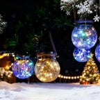 Hang Outdoor Solar Lights Waterproof, 2 Pack 30LED Cracked Glass Ball Decorative Lanterns, Solar Powered Landscape with Handle for Yard Patio Fence House Holiday Decor, Birthday Gift for Women - Image 3
