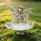 12.8" Fairy Garden Statue, Resin Angel Figurine with Leaf Tray, Bird Feeder & Decorative Dish for Patio, Yard, Garden & Home Decor - Image 2