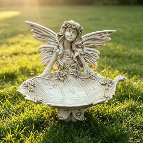 Outdoor Garden Fairy Statue with Bird Feeder, 12.8 Inch Tall Garden Outdoor Statues, Resin Garden Decor for Lawns, Yards, Patios, Indoor, Outdoor Spaces - Image 6