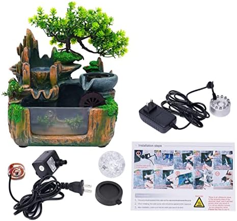 Tabletop Waterfall Fountain, Mini Rockery Fountain with Color-Changing LED Light, Indoor Resin Desktop Fountain Décor for Home Office, 9.84 x 15 x 10.63 Inch - Image 2