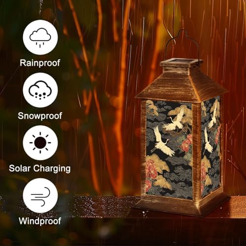 Solar Lantern Crane Birds Elements Oriental Decoration Hand Drawn Bonsai Tree Outdoor Waterproof Hanging Solar Light Outside Lights for Patio Yard House Lawn Decor Birthday Gifts for Women Mom - Image 5