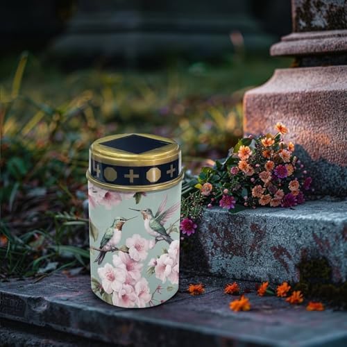 Poceacles Outdoor Solar Lights Waterproof Outdoor Lights Solar Powered Solar Lantern Light Blessed Candles Cemetery Lights Outdoor Stake for Eternal Decorative, Hummingbird Flower Green, Pack of 6 - Image 3