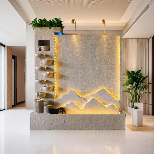 Retro Modern Stone Look Cascading Water Flowing Wall Fountain with LED Lights, 6.89FT Tall Indoor Outdoor Water Feature for Home Garden Entryway(Left)(#A) - Image 3