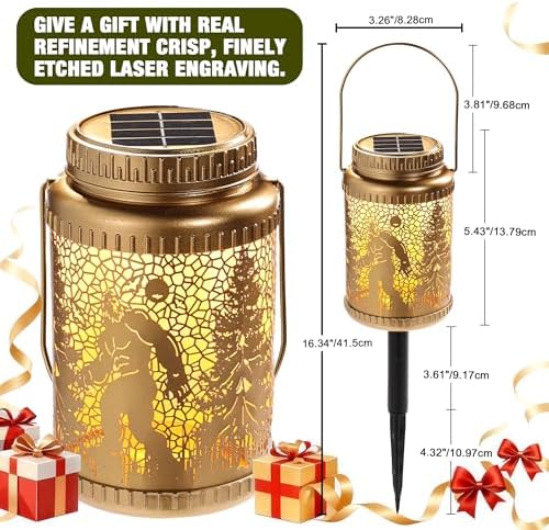 Cooo 4 Pack Solar Lanterns Outdoor Waterproof Bigfoot Sasquatch Christmas Trees Solar Pathway Lights Landscape Path Christmas Gifts for Women Mom Grandma for Outdoor Table Lamps Garden Yard Decor-Gold - Image 2