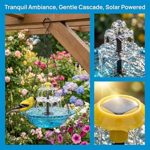 Solar Bird Bath Fountain Hanging – Solar Powered Outdoor Water Fountain for Birds,Hanging Bird Bath with Water, Easy Setup Garden Decor for Patio, Balcony, Backyard (Pink) - Image 4