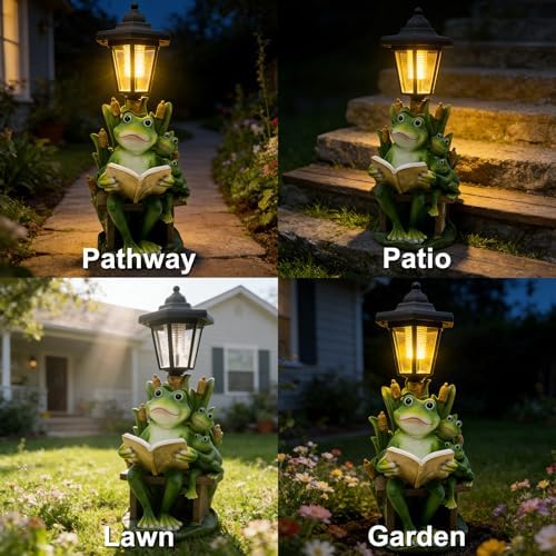 Solar Frog Garden Statue for Outdoor Decor with Lantern - Lawn Decoration 16“ Tall Frog Figurine Lights for Patio, Yard, Porch Ornament - Valentine's Day Gifts for Mom, Grandma, Women - Image 4