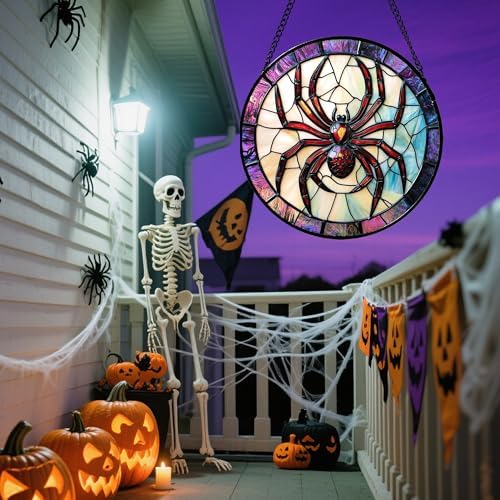 Halloween Spider Stained Glass Window Hanging Decor Gifts for Women 12" - Image 3