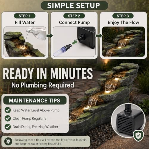Outdoor Waterfall Fountain, 5-Tier Rock Fountain for Backyard - Image 6