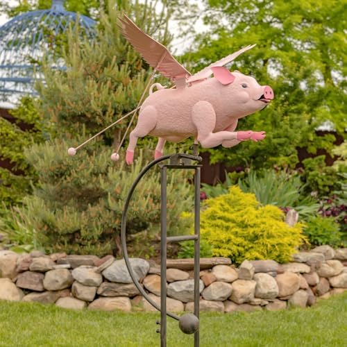 Large Rocking Animals with Flapping Wings Garden Stakes (Antique Pink, Flying Pig) by ZaerLtd