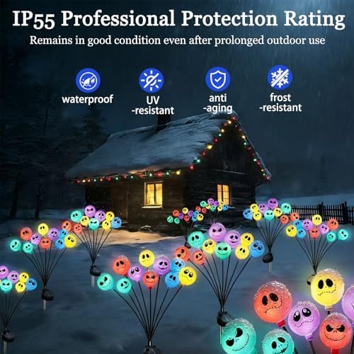 JUSTUP 2PCS Halloween-Themed Solar-Powered LED Lights, IP55 Waterproof Outdoor Lawn Lighting with 10-LED Chips, Spooky Ambience Garden Decor for Gardens Lawns & Halloween Parties (Multicolor) - Image 6