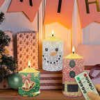 Cozeyat Waterproof Flickering Flameless Candles, Christmas Theme Outdoor Battery Operated LED Pillar Candles with Remote Timers, Electric Fake Plastic Candles Set of 3 - Image 5
