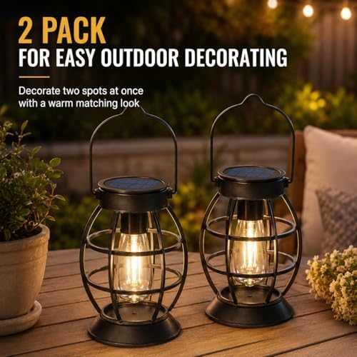 LeiDrail Solar Lanterns Outdoor, Hanging Metal Lights, Dual LED, 2 Pack - Image 6