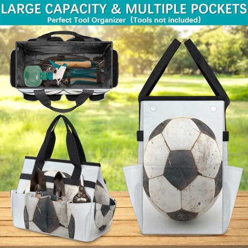 Football Ball Garden Tool Bag, Garden Tote Storage Bag with 10 Pockets, Indoor and Outdoor Soccer Gardening Tool Organizer for Women Men - Image 4