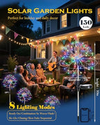 Solar Garden Lights Outdoor Yard Decorations, 8 Pack 150Leds Pathway Lights, Fairy Firework Stake Light for Garden, Patio, Pathway, Flowerbed Multicolor - Image 2