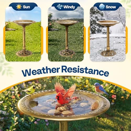 VIVOHOME Bird Bath for Outside, Polyresin, Pedestal, Antique Copper - Image 4