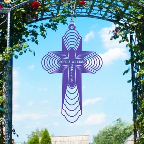 : Handmadetneonsign Personalized Cross Wind Spinner Sublimation Memorial Custom Name Years Kinetic Ornament Laser Cut 3D Outdoor Indoor Garden Yard Gifts Decor Housewarming Presents by Handmadetneonsign