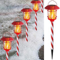 Dynaming 6 Pack Christmas Solar Flame Garden Lights Outdoor, Dual Use Flickering Flame Torch Candy Cane Pathway Marker, Xmas Hanging Lantern Lights, Waterproof & Auto On/Off for Patio Walkway Driveway by Dynaming