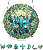 Jesus Cross Puzzle Acrylic Suncatcher Size 12 inches, Butterfly Garden Floral Sun Catchers, Christianity Window Hanging Ornaments, Memorial Gift, Stained Glass Effect Decor by GIKZO