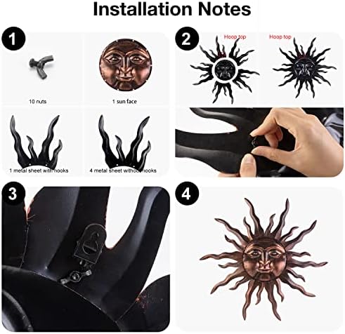 VZVXCC Large Metal Sun Wall Art Decor- 30 inches Sun Wall Hanging Decoration for Indoor Outdoor, 3D Sun Face Metal Wall Sculpture for Home Bedroom Living Room Office Garden Yard Patio(Bronze) - Image 3
