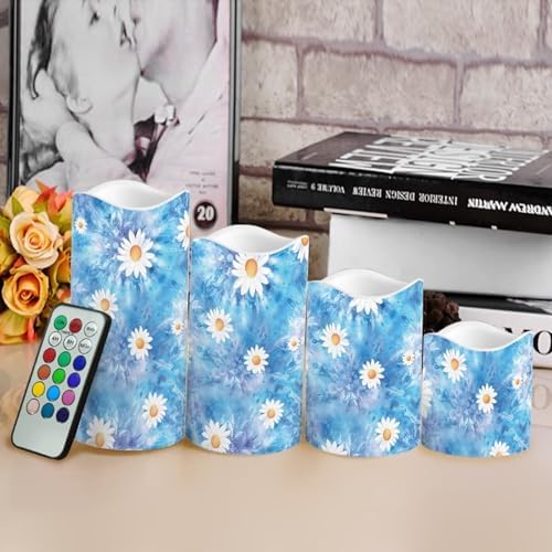 Daisy Flameless Candles with Remote Timer Battery Operated Fake Candles Color Changing Electric Pillar LED Candles Bulk Set of 4 - Image 4