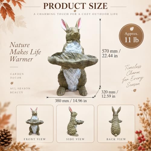 Garden Statues Bunny Sulpture with Leaf-Shaped Tray Fall Decor 22.44 Inch - Image 3