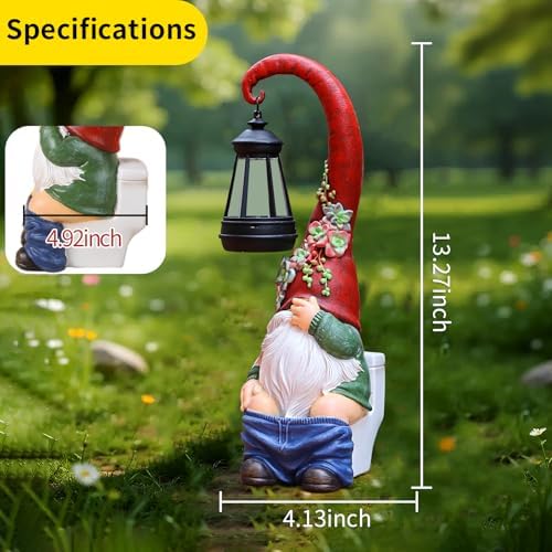 Funny Solar Garden Gnome Statue, 13in Waterproof Resin Decor - Image 4