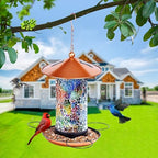 XDW-GIFTS Mosaic Solar Wild Bird Feeder, Waterproof Lantern Shape with S-Hook & 4 LED Lights, Garden Decor for Lawn, Patio, Balcony, Yard Ornament - Unique Gifts for Mom, Women, Grandma, Bird Lovers - Image 6