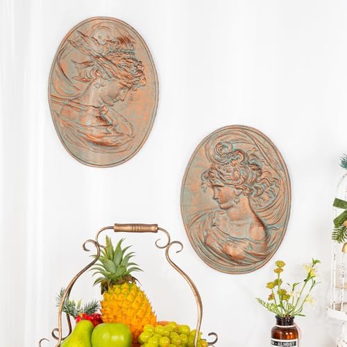 Sungmor Copper Cast Iron Wall Art, Oval-shaped Classical Lady Relief Plaque - Image 6