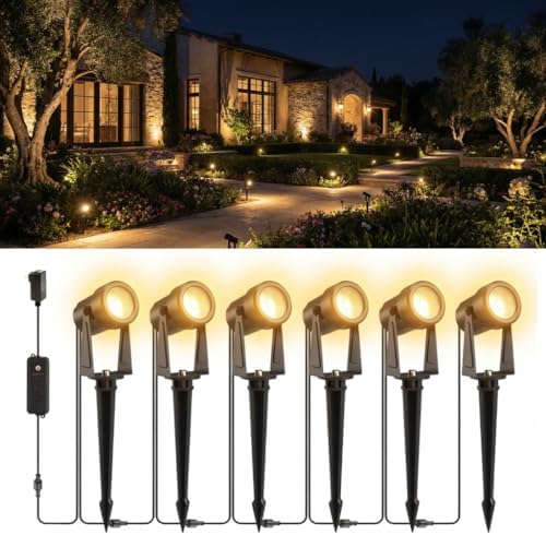 ZYAN Landscape Spotlights, Dimmable, Timer, Auto On Off, Low Voltage, Plug and Play, IP65 Waterproof, 2700K Warm White, for Garden Yard Pathway (6 Pack) by ZYAN