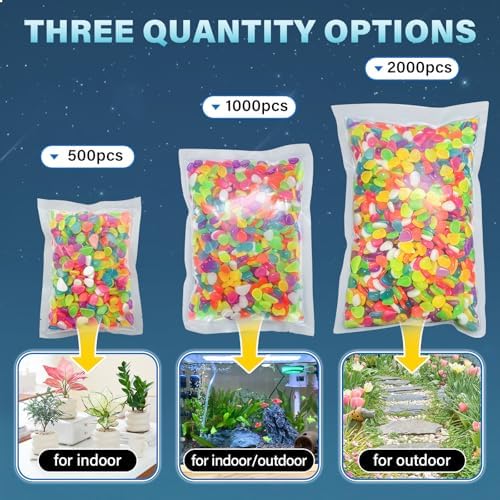 PoYang 2000pcs Glow in The Dark Rocks Outdoor Decor, Multicolor, 2.4lbs/Bag - Image 2
