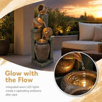 Outdoor Water Fountain with LED Lights, 34.84" Tiered Bowl Cascading Water Feature, Resin Garden Fountain for Patio, Backyard, Balcony, Porch, Deck, Housewarming Gift - Image 4