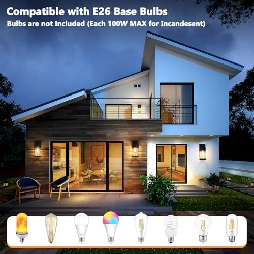 Brightever Outdoor Wall Light Fixtures, Waterproof Matte Black Exterior Wall Lantern Sconce Porch Lights, Outside Lighting with Clear Ribbed Glass for House, Garage, Front Door, 2-Pack - Image 6