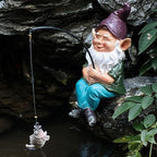 Garden Gnome Fishing Statue, 9.7" Koi Pond Decor with Glow in Dark Pebbles, Great Gift for Mom - Image 2