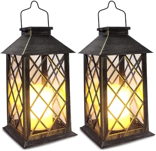 2 Pack 14'' Durable Tempered Glass Solar Lanterns Outdoor Waterproof by SHYMERY