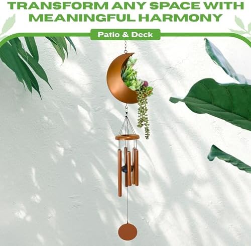 Premium Moon Wind Chimes for Outside – Deep Tone Sympathy & Memorial Wind Chime Gift for Loss of a Loved One, Outdoor Garden Patio Décor (Gold) - Image 4