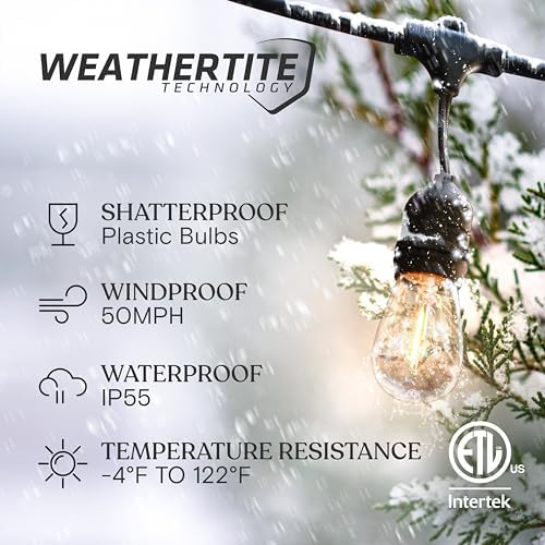 Brightech Ambience Pro - Waterproof LED Outdoor String Lights - 15 Hanging, Dimmable 2W Vintage Edison Bulbs - 48 Ft Commercial Grade Patio Lights Create Cafe Ambience in Your Backyard - Image 2