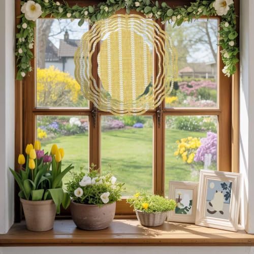 12 Inch Simple Lines Wind Spinner for Yard and Garden,Modern Country Minimalist Print Boho Yellow Hanging Ornaments Outdoor 3D Kinetic Wind Sculpture Spinners Indoor Outdoor Patio Décor Gift - Image 5