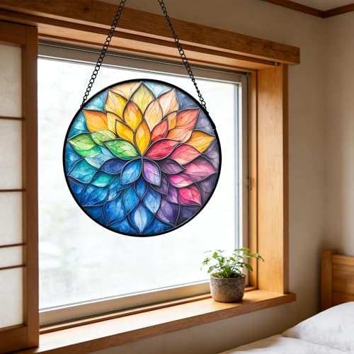 Colorful Flower Petals Stained Glass Window Hanging Suncatcher Gifts 9.8" - Image 7
