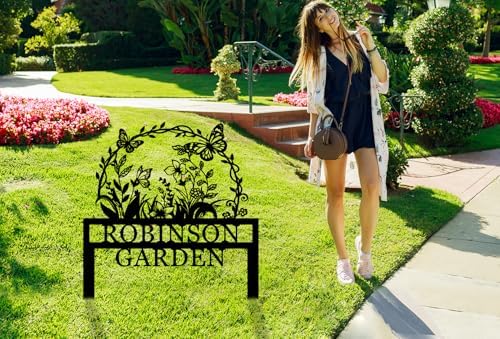 Custom Metal Flower Garden Sign with Stake, Personalized Butterfly Name Sign For Outdoor, Gardens Plaque, Remembrance Garden Signs - Image 2